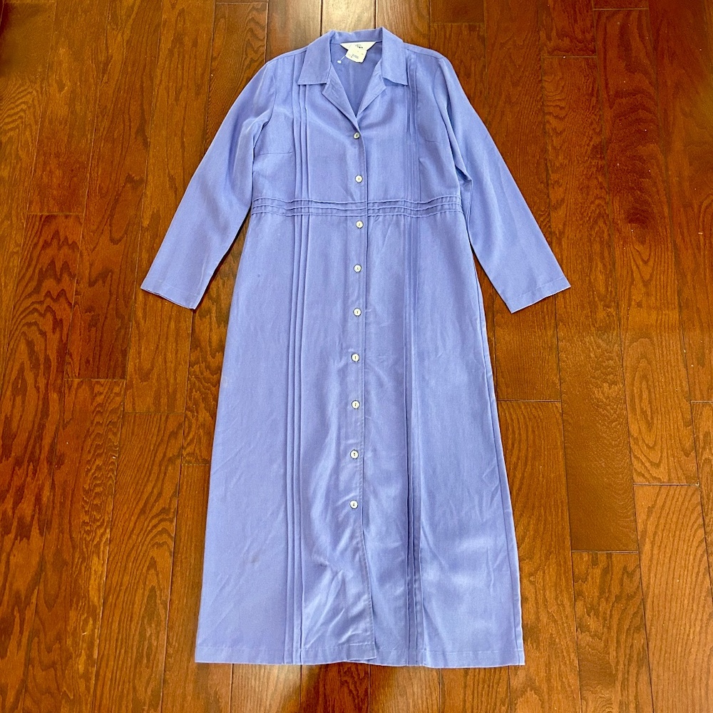 AKS maxi dress button up shirt dress long sleeve light blue denim color NWT